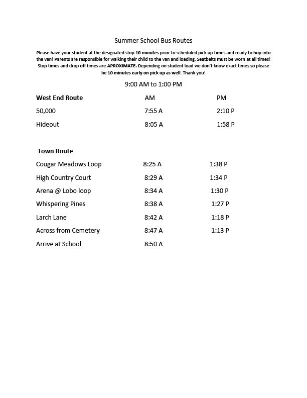 Summer Van Route alteration starting June 1st, 2026