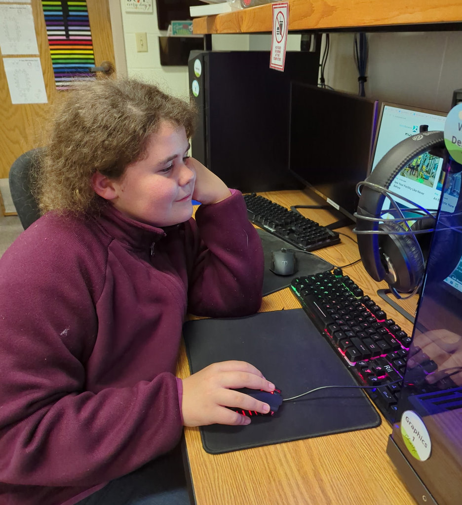 Middle school girl working on a website