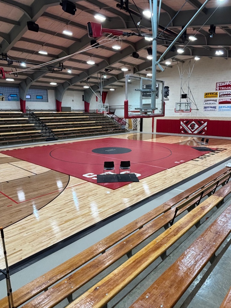 Gym set up for wrestling