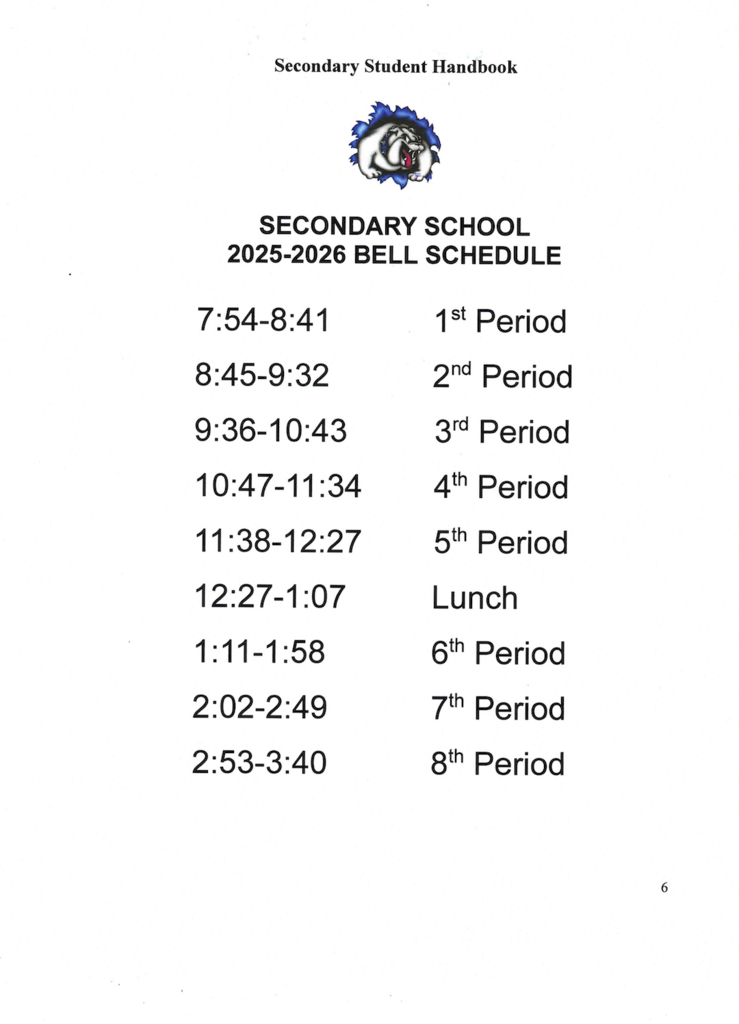 2025-2025 Secondary Bell Schedule