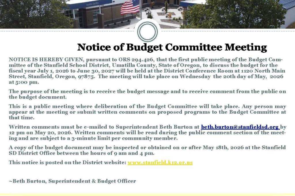 Notice of Budget Committee Meeting