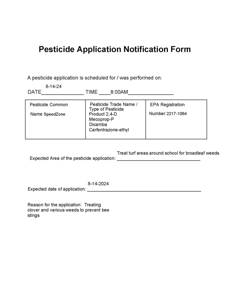 Pesticide Application Notice for 8.14.24