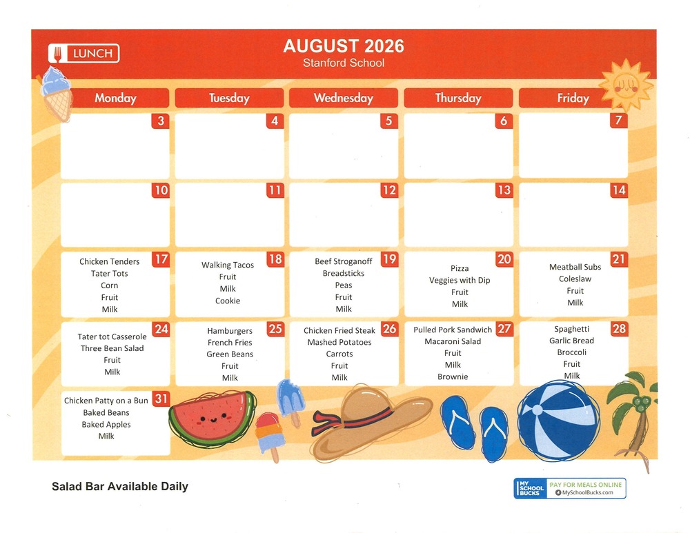 August Lunch Menu 
