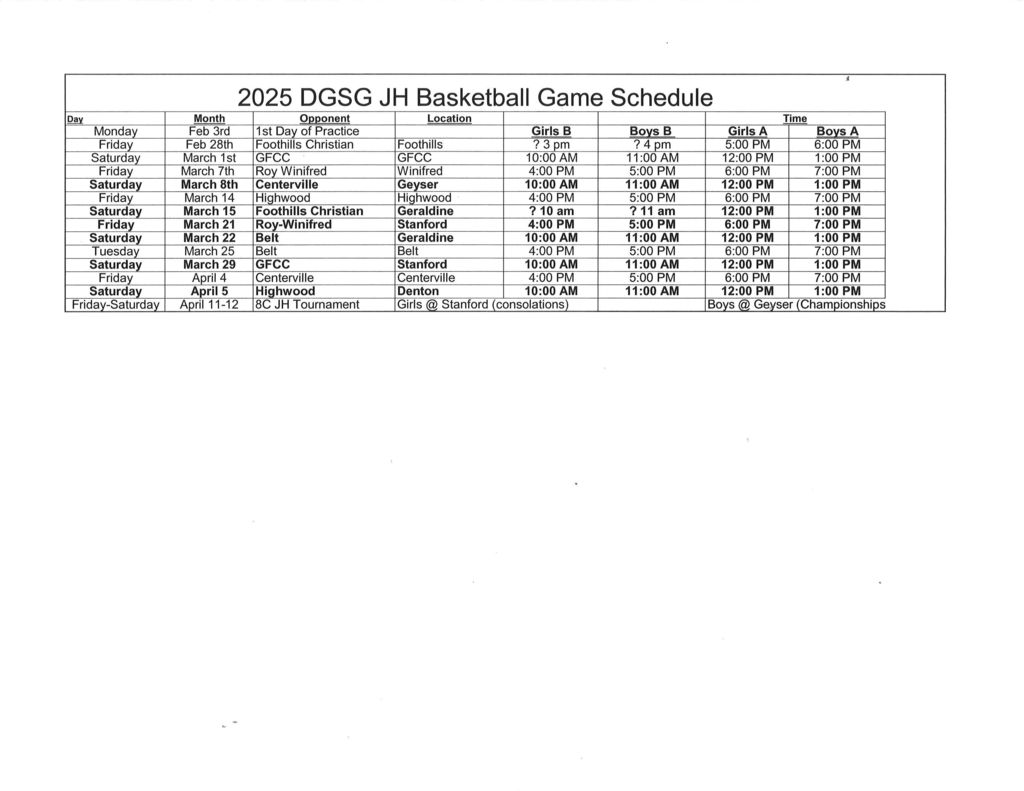 JHBB schedule