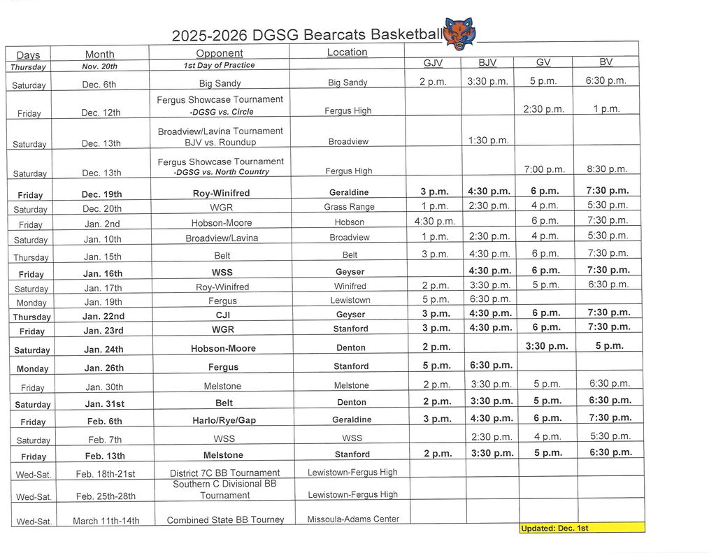 2025-2026 Bearcat HSBB Schedule-as of Dec. 1st