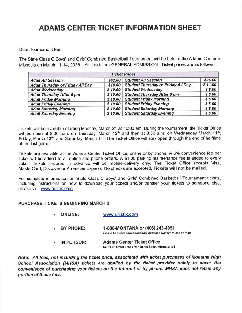 State Class C Basketball Tickets