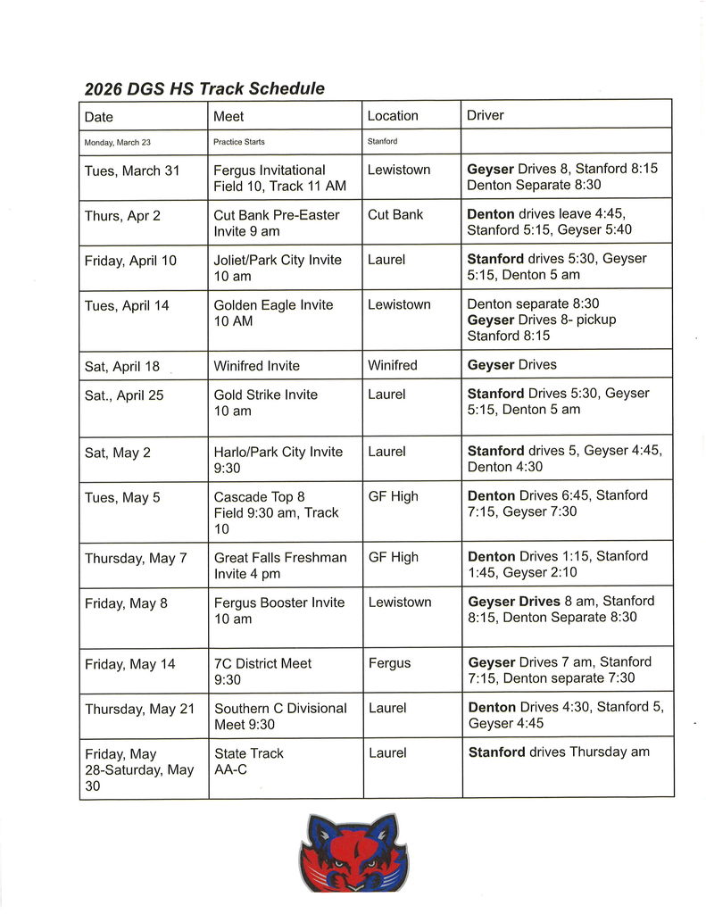 2026 DGS HS Track Schedule