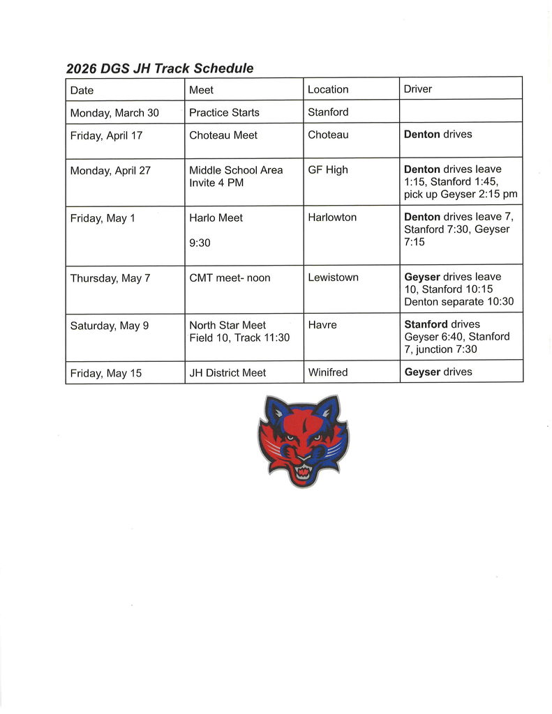 2026 DGS JH Track Schedule