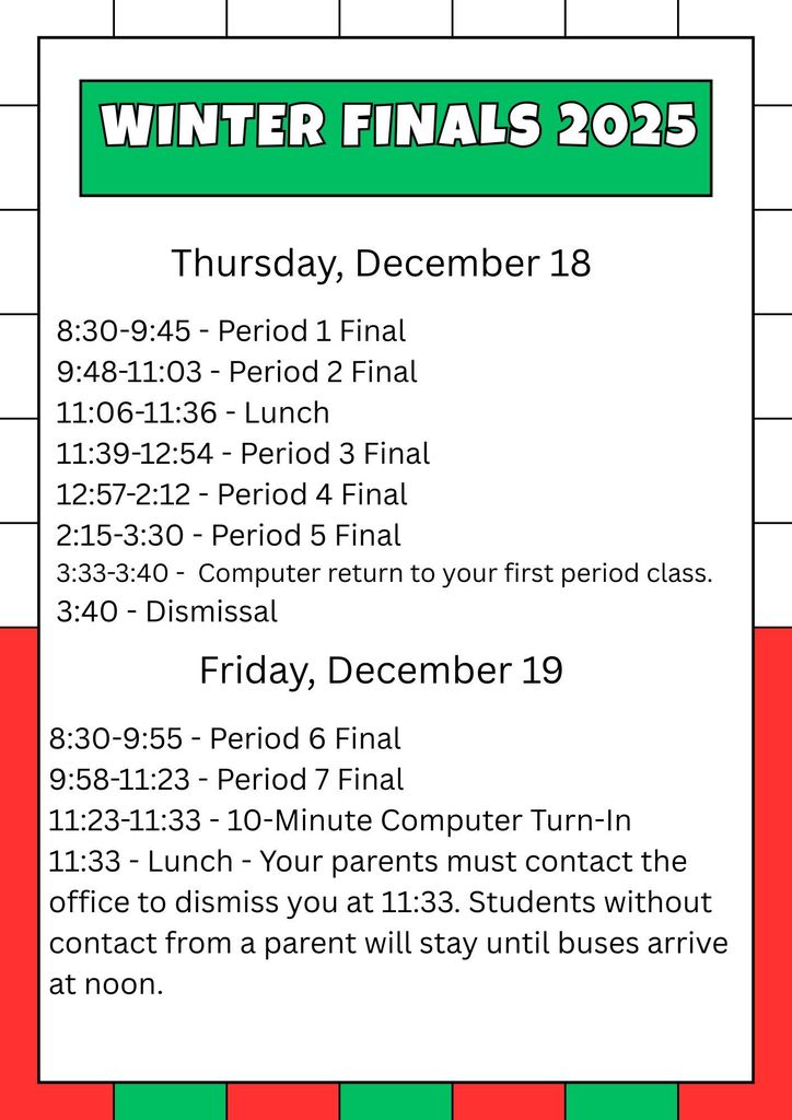 winter 2025  finals schedule