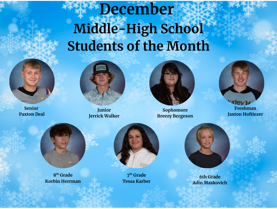 December Middle-High School Students of the Month