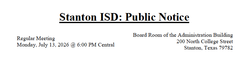 stanton isd public notice