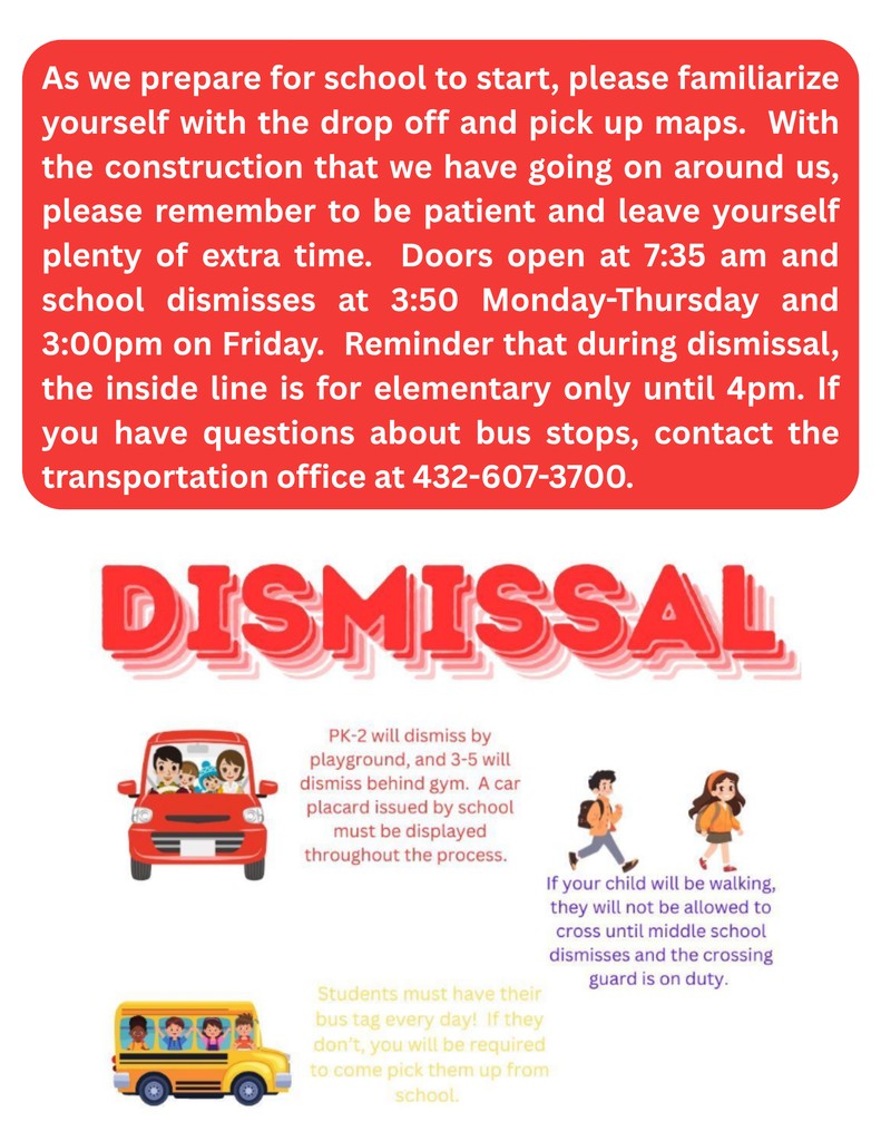 Arrival/Dismissal procedures and maps.