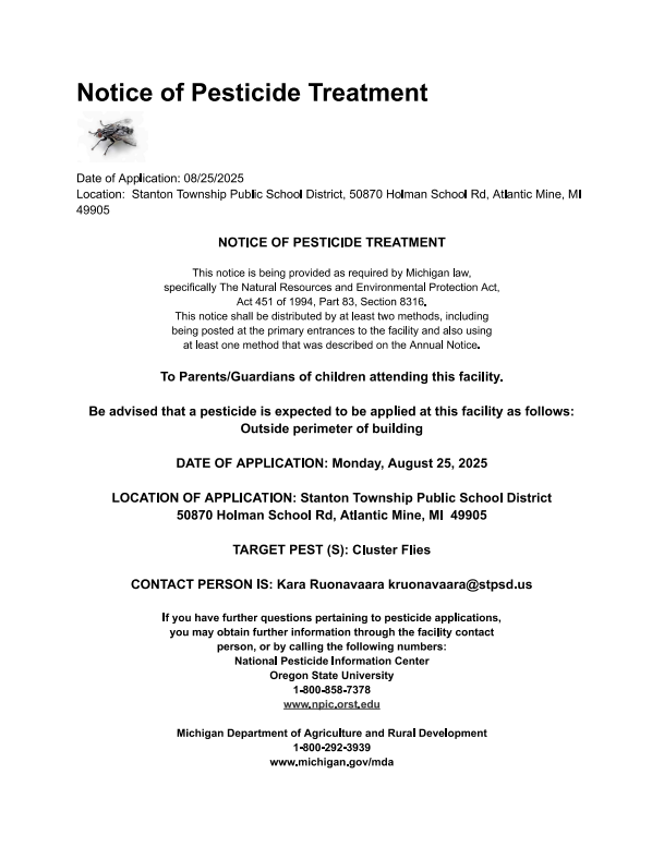 Notice of Pesticide Treatment, Monday, August 25