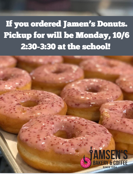 Donut pickup is monday 2:30-3:30