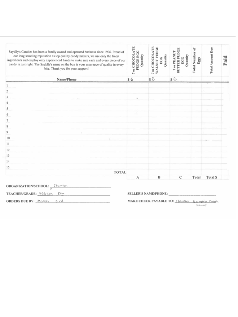 if you would like to order eggs or other chocolates from the 8th grade class, Please contact the office with your order today, Tuesday, March 3rd!  Thank you!