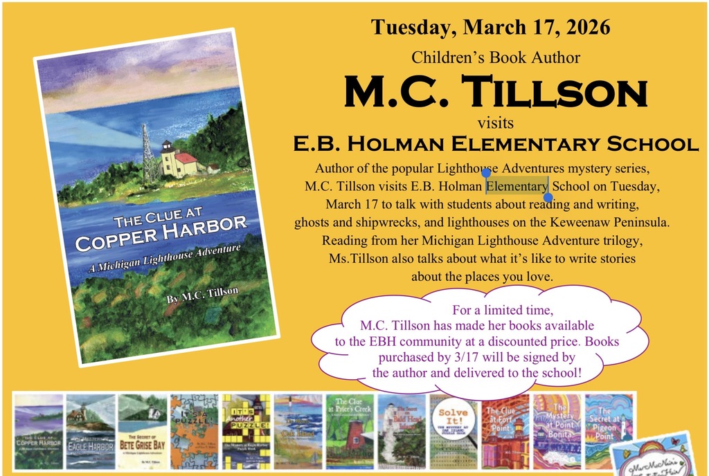 Graphic sharing information that M.C. Tillson will be visiting school on Tuesday, March 17