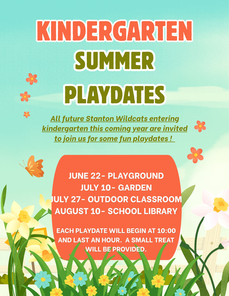 Flier with butterflies and flowers announcing kindergarten summer playdates with the first being 6/22.