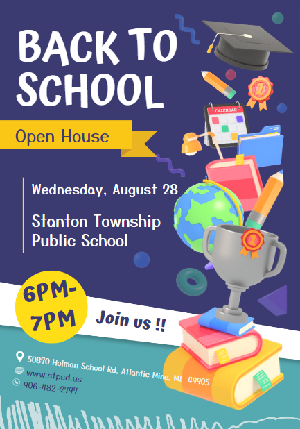 Back to school poseter for August 28 from 6:00 to 7:00 pm.