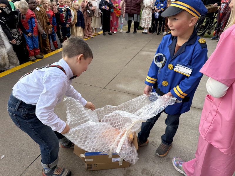 Checking the pumpkin.