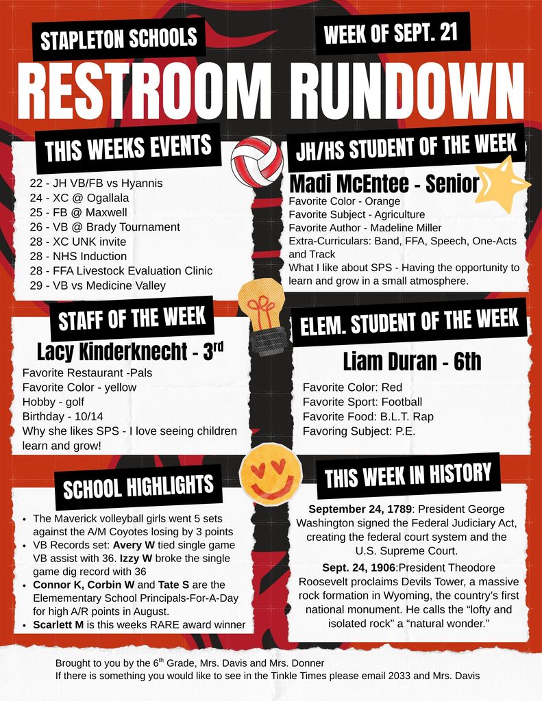 RESTROOM RUNDOWN - WEEK OF SEPT. 21
