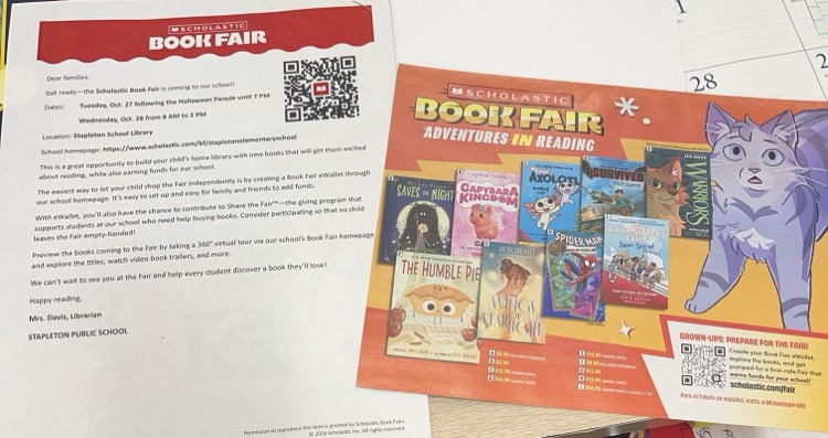 Elementary parents this information about the Book Fair will be coming home with your students today!