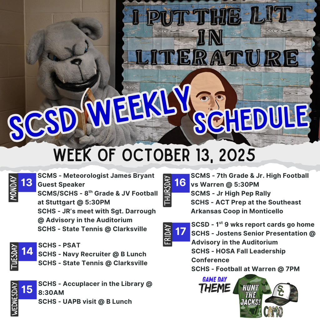 week of october 13th weekly schedule