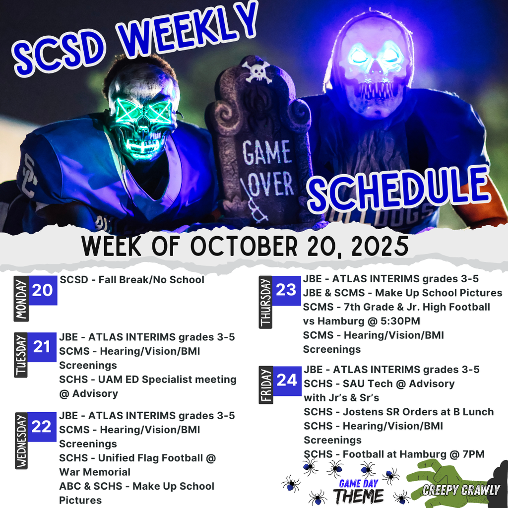 week of oct 20th weekly schedule