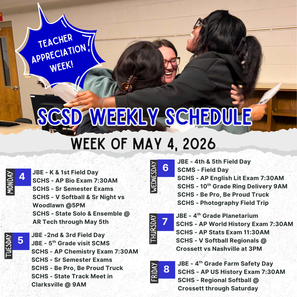 weekly schedule for May 4th 