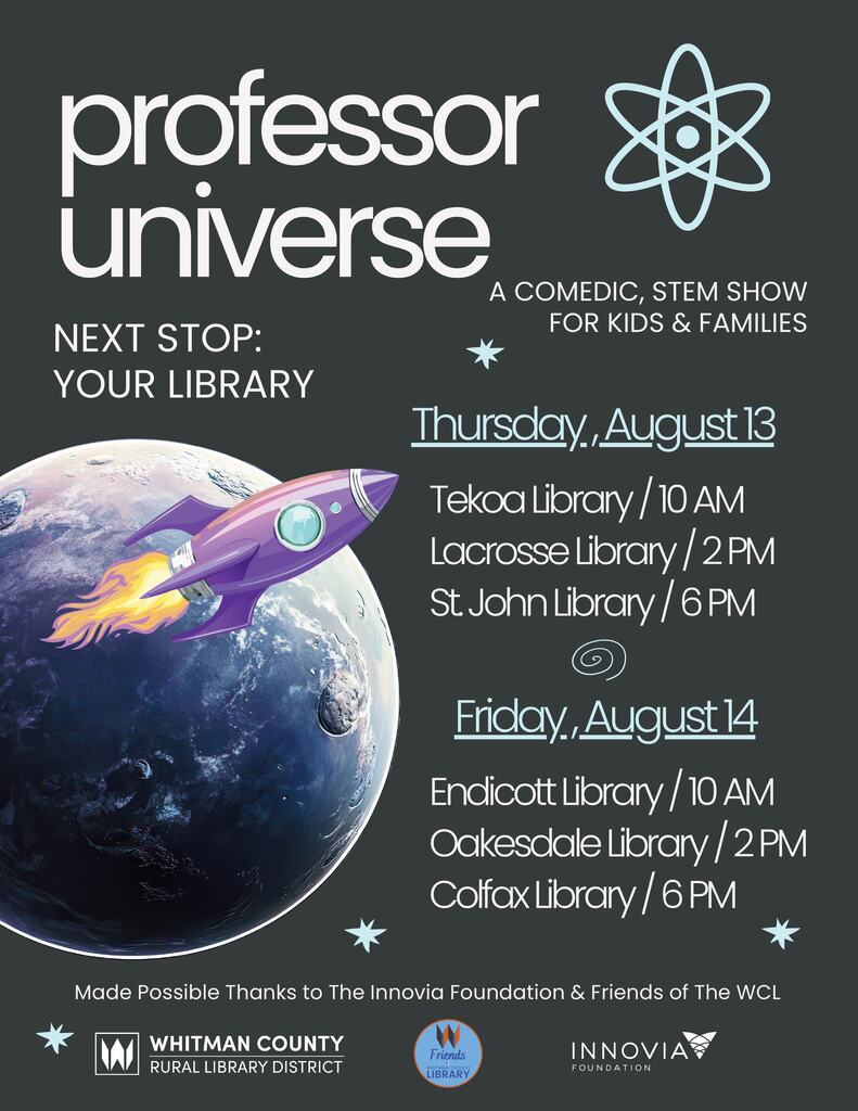 Professor Universe is Visiting the Colfax Library on august 14 at 6pm