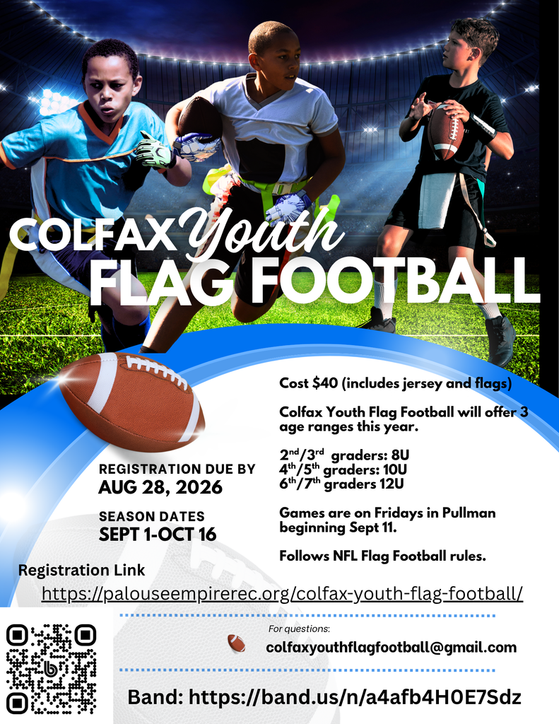 Colfax youth flag football sign-up flyer