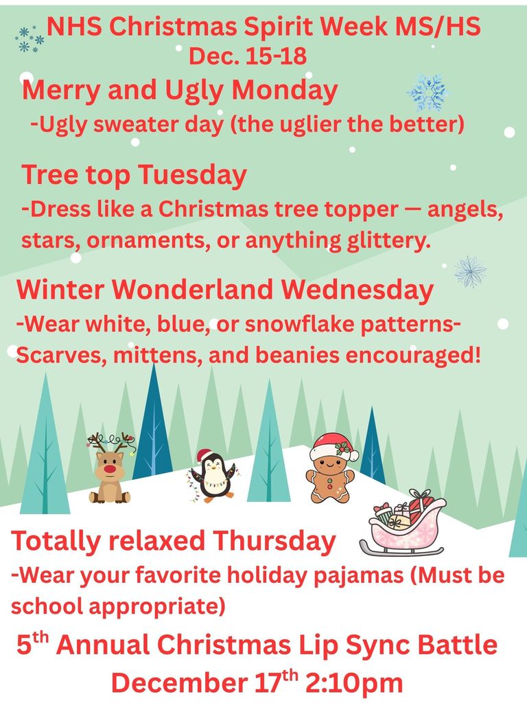 Christmas Dress-up Days for HS and JH
