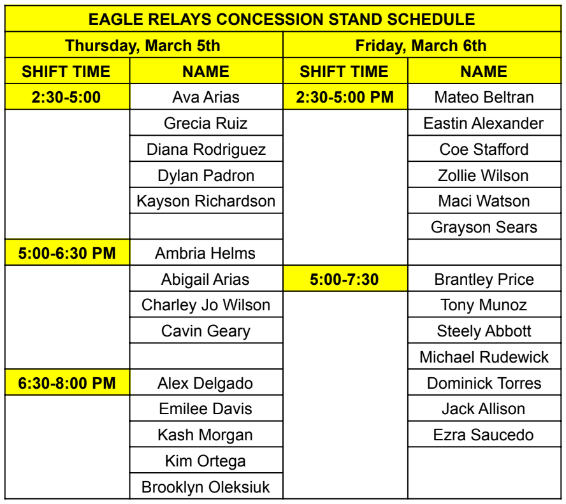 Concession Stand Schedule
