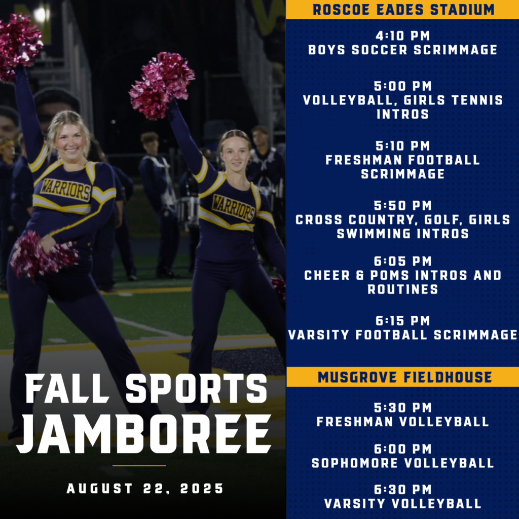 Come join us this Friday the 22nd at SHS for our Fall Sports Jamboree! Go Golden Warriors!