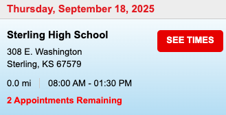 Thursday, September 18th SHS Blood Drive 8 am to 1 :30 pm. See Times on redcross.org.
