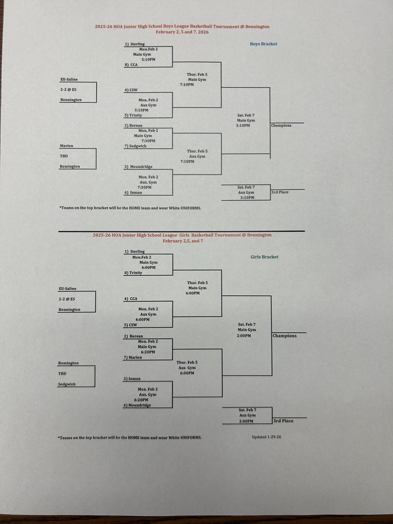 2026 HOA JH BB Tourney Bracket