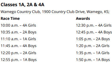 State XC Schedule