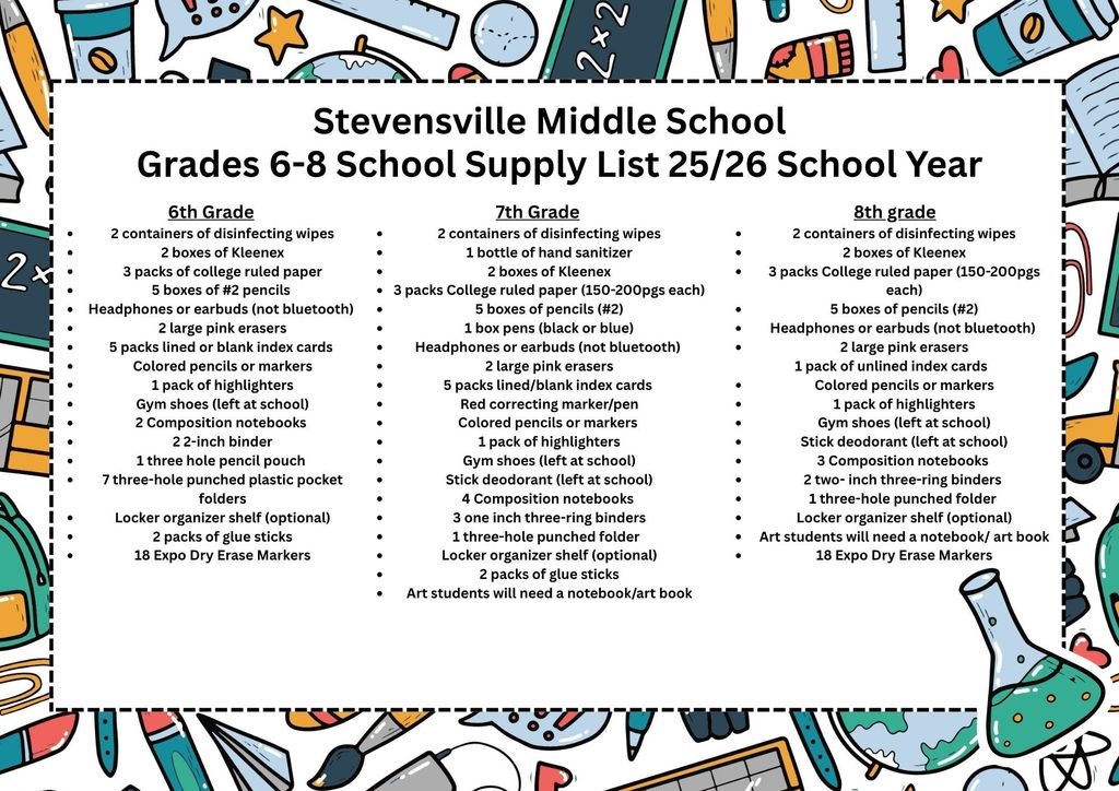School supply lists with text books , globes and beakers illustration in the background