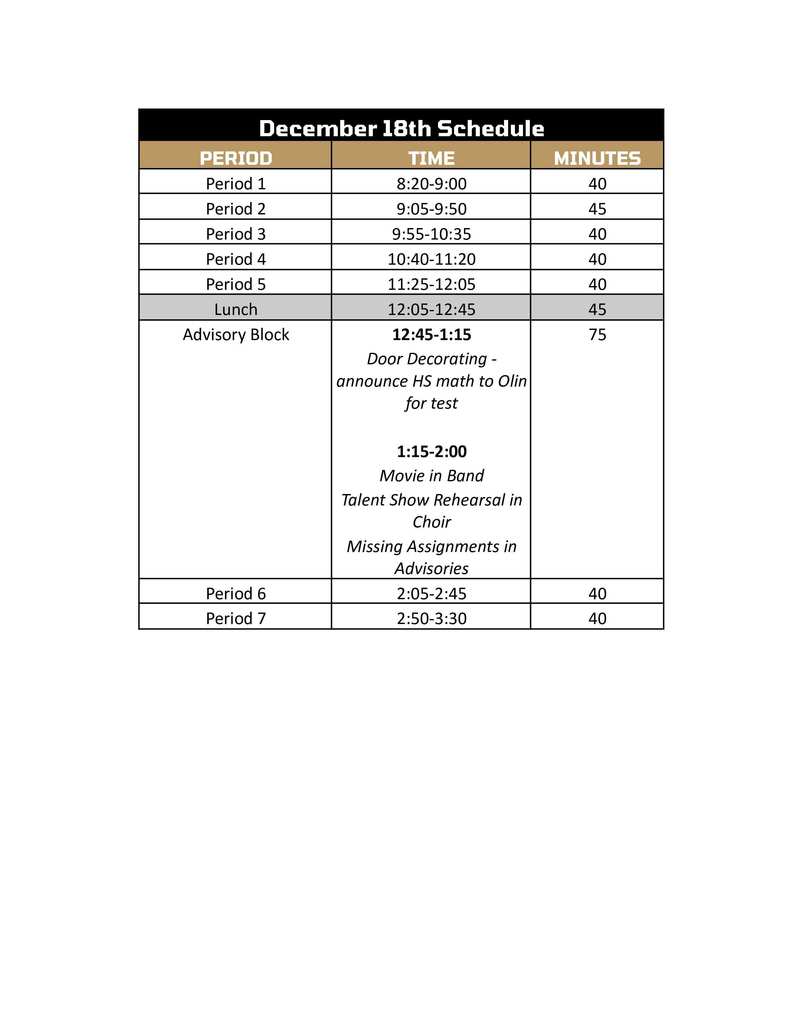 Dec 18 schedule