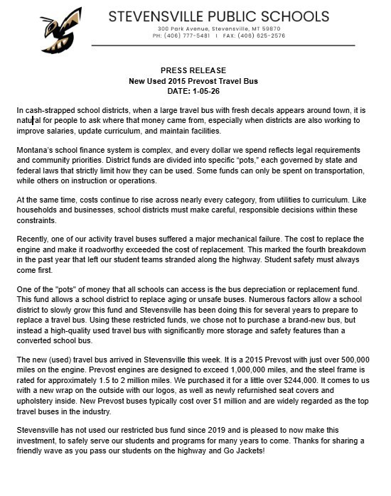 Press Release: New (Used) Bus