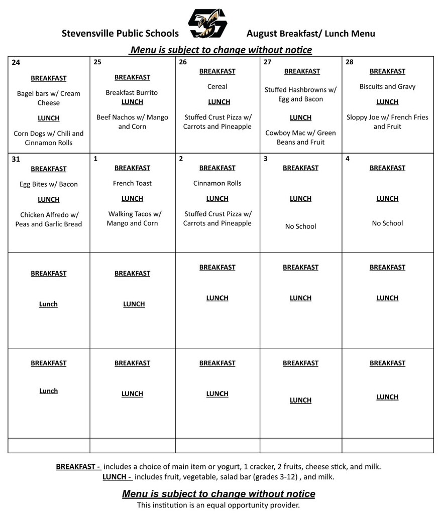 August Menu