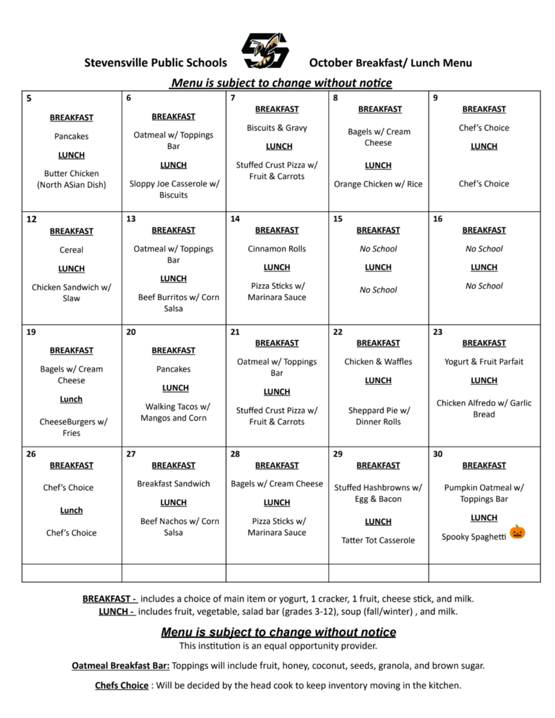 October Menu