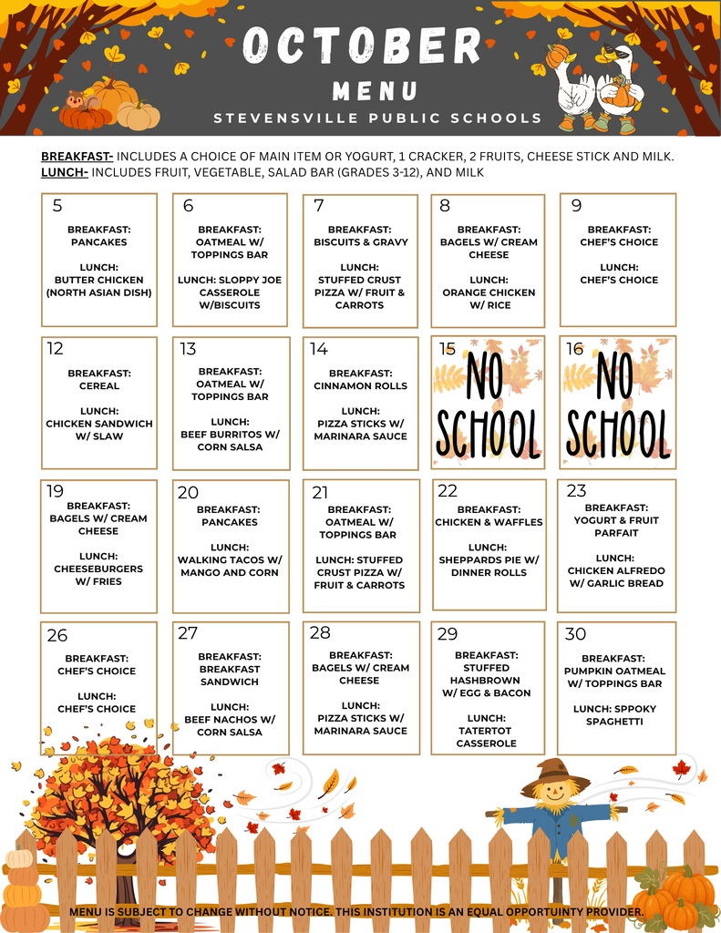 October lunch menu