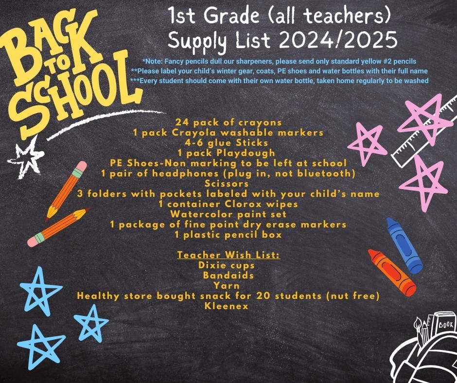 1st Grade Supply List