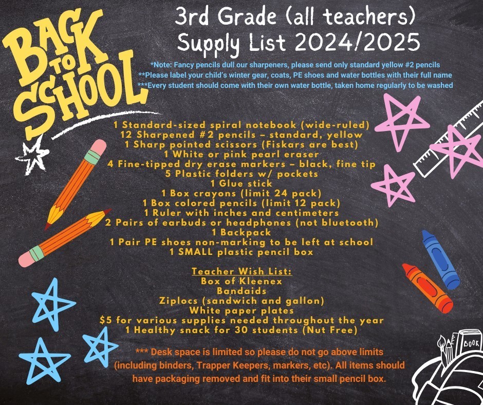 3rd Grade Supply List