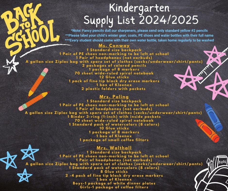 Kindergarten Supply List