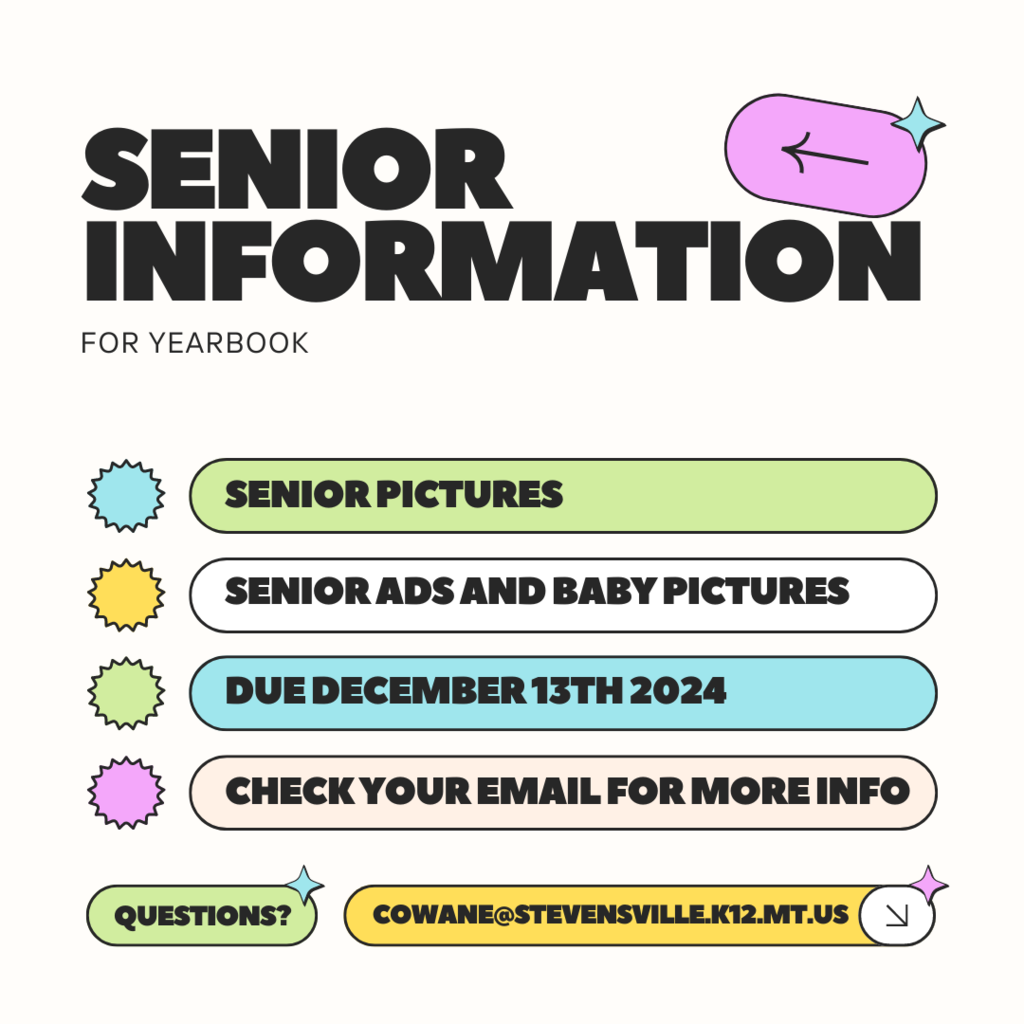 Senior information poster for yearbook pictures, baby pics due December