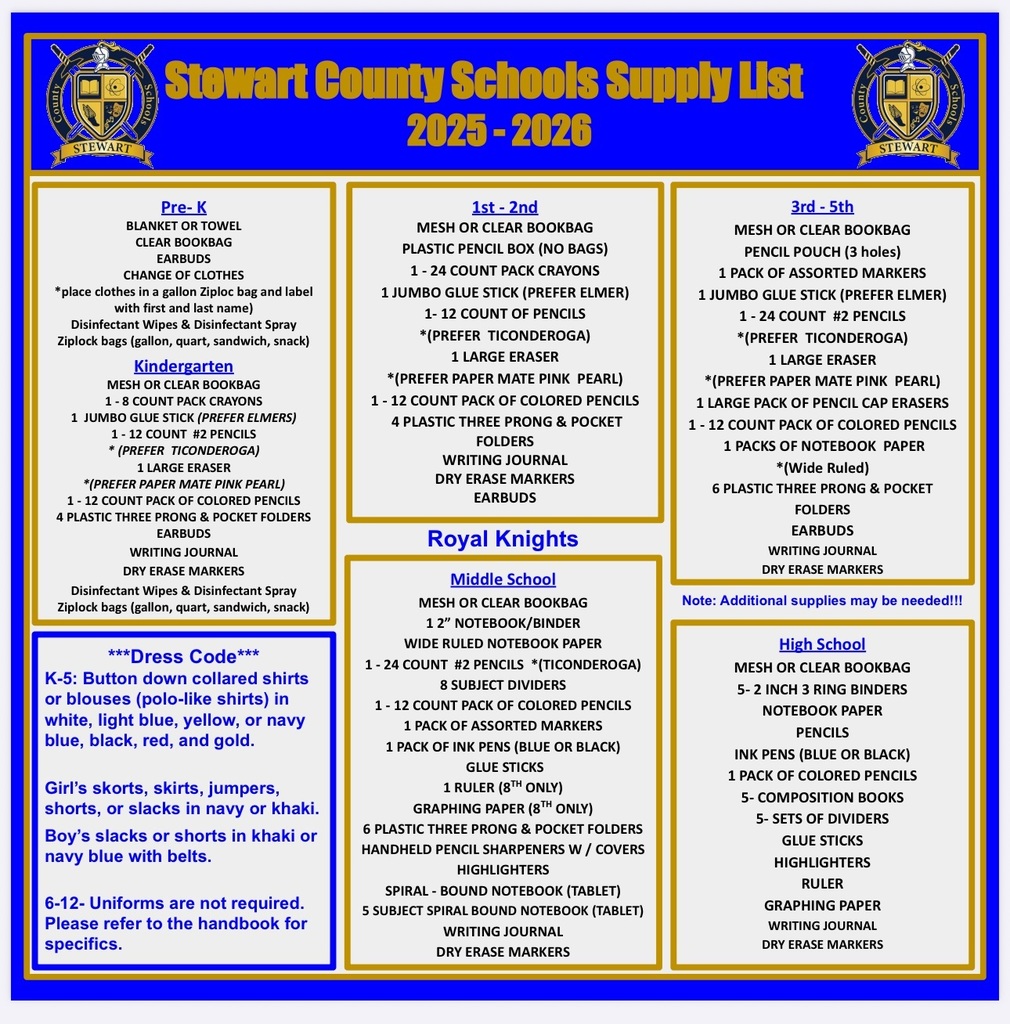 2025-2026 School Supply List