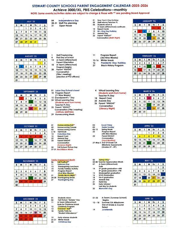 Parent Engagement Calendar