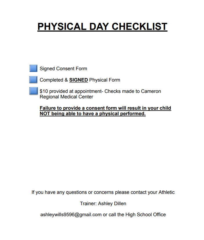 Sports Physical Check List