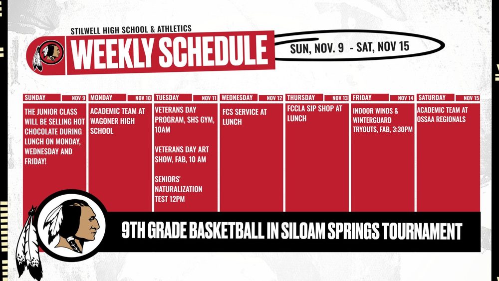 Weekly Schedule Nov 9 - 15